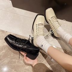 Lunivop French Mary Jane Shoes Women Square Head Chunky Women's Leather Shoes Retro Thick Heel Ballet SHOES Spring preppy style Footwear