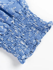 Lunivop Retro French Style Blue Floral Print Square Collar Dress Puff Sleeve Elastic Ruched Chest Woman Dresses Holiday Robe Female