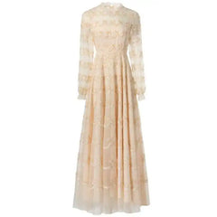 Lunivop Fashion Women's Elegant Dresses Sequins Embroidery Long Sleeve Princess Mesh Dress 2025 Spring New Female Clothing