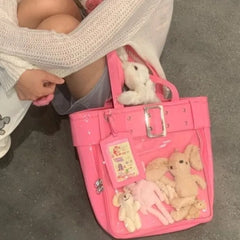 Lunivop Harajuku Pink Ita Bags Women Japanese Transparent Pu Leather Large Capacity Tote Bag Female Hot Girls Handbag Aesthetic
