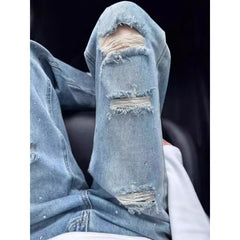 Lunivop American Design Heavy Rhinestone Distressed Jeans for Women Fall Winter Unique Loose Fit Wide Leg Long Trousers New Arrival