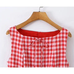 Lunivop Casual Summer Dresses Women O Neck Sleeveless A-line Mini Plaid Dress