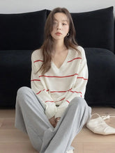 Lunivop Vintage Contrast Color V Neck Striped Sueter Mujer Long Sleeve Y2k Pullovers High Street Women American Loose Sweaters