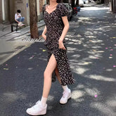 Lunivop French Floral Dress for Women in Spring and Summer New Black High-end Slit Long Skirt Temperament Design Niche Tea Break