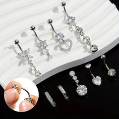 Lunivop 1pcs Belly Button Ring Dangle Stainless Steel Belly Rings 14GBelly Piercing Cute Cubic Zirconias Navel Ring Piercing Jewelry