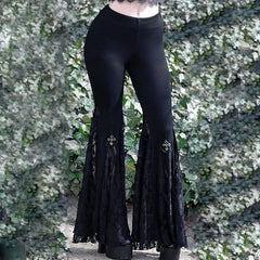 Lunivop Goth Mall Flare Pants Sexy Black Lace Patchwork High Waist Vintage Harajuku Hippie Punk Grunge Streetwear Y2k Pants