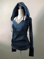 Lunivop Korean Hooded Pullovers Women Vintage Print Harajuku Casual Sweatshirts Y2k Aesthetic Streetwear Grunge Hoodies Autumn Moletom