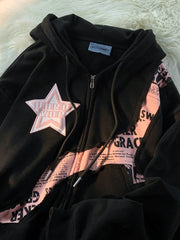 Lunivop Deeptown Y2K Vintage Zip Up Hoodies Women Harajuku Hip Hop Letter Print Sweatshirts Gothic Streetwear Loose Patchwork Tops Coats