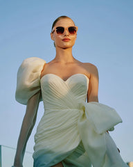 Lunivop White One Shoulder Mini Length Party Dress With Bow Above Knee Chiffon Bridal Dresses Custom Made Short Tulle Cocktail Gown