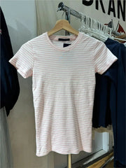 Lunivop Sweet Pink Striped Slim T-shirt Women Spring Round Neck Cotton Short Sleeve Tee Shirts Female Cute Preppy Style Y2K T shirts New