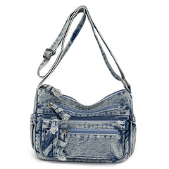 Lunivop Washed Denim Shoulder Bags Women Small Canvas Messenger Bags Many Zipper Cloth Crossbody Bags 100% Cotton Female Packages Young