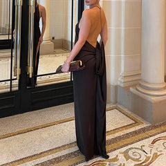Lunivop Open Back Fashion Dresses Elegant Halter Neck Irregular Sexy Sleeveless Off-shoulder Pleated Black Slimming Side Slit Long Dress