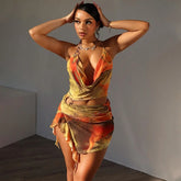 Lunivop Bohemian Tie Dye Print Halter Hollow Out Tassel Backless Short Dress Sumemr Casual Clotehs Vacation Beachwear Streetwear
