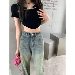 Lunivop Blue Women's Jeans Hip-hop Fashion Vintage Streetwear Y2K Wide Leg Straight Jean High Waist Trouser Classic Baggy Denim Pants