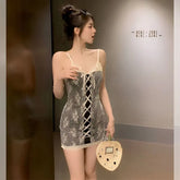 Lunivop Elegant Sweet Lace Patchwork Camisole Dresses 2025 Summer New Bodycon Vest Dress for Women Sexy Slim Waist Vestidos De Mujer