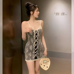 Lunivop Elegant Sweet Lace Patchwork Camisole Dresses 2025 Summer New Bodycon Vest Dress for Women Sexy Slim Waist Vestidos De Mujer