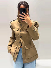 Lunivop Strap Flap Pocketed Stand Collar Jacket Tailored Fit Buttoned Autumn Edgy Chic Women Outerwear Fashion Elegant Lady Coat
