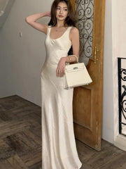 Lunivop New Satin Solid Elegant Chic Mermaid Dresses Spring SummerSleeveless Bodycon Slim Wasit Evening Wedding Party Woman Dress