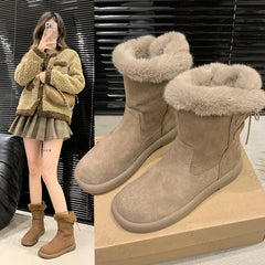Lunivop Frosted Platform Boots Women's Winter Plush Cashmere Warm Cotton Shoes New 2025 Fashion Back Lacing Flat Short Women's Boots