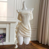 Lunivop Fashion Flower Fold Dress Women's Strapless Fishbone Waist Cinching Slimming Dresses 2025 Summer New Tide