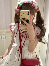 Lunivop Summer Kawaii Lolita Dress Women Sweet Cherry Print Lace Ruffles Patchwork Plaid Party Mini Dresses Female Cute Princess Dress