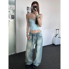 Lunivop Autumn Women American Vintage Y2k Japanese Harajuku Streetwear Baggy High Rise Denim Pants Long Trousers 2000s Aesthetic Jean