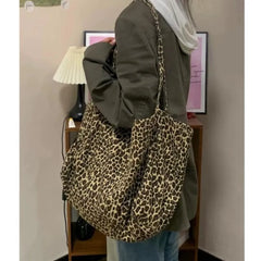 Lunivop Vintage Leopard Print Tote Bag Handbag Women Retro Large Capacity Casual Shoulder Bags Female Harajuku Canvas Y2k Bags