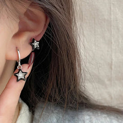 Lunivop Goth Black Crystal Star Earring Set for Women Girl Vintage Aesthetic Heart Pentagram Stud Earring Trendy Y2K Jewelry Accessories