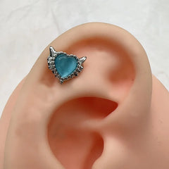 Lunivop 1pc Love Heart Lip Stud Blue Cat's Eye Stone Ins Fashion Stainless Steel Labret Piercing Ear Bone Accessories Jewelry New Gifts