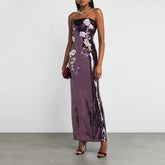 Lunivop Gliter Purple Sequin Evening Gowns Ankle Length Elegant Formal Party Dress Strapless Dress with Flower Prom Dress