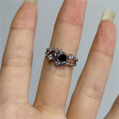 Lunivop Kpop Trend Gothic Aesthetic Zircon Crystal Star Double Layer Ring For Women Girls Jewelry Y2K EMO Fashion Grunge Accessories