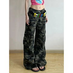 Lunivop Women Camouflage Cargo Pants Baggy Y2k Sweatpants Streetwear Oversize Pants Vintage Harajuku 90s Aesthetic Trousers Clothes 2024
