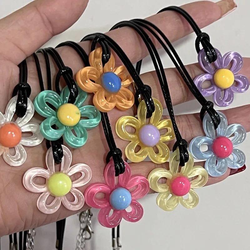 Lunivop Colorful Acrylic Flower Pendant Necklace Fashion Handmade Wax Line Chain Charm Statement Y2K Style Women's Jewelry Gift