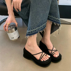 Lunivop New Summer Platform Shoes for Women Design Open Toe Slippers Ladies Sexy Wedges High Heel Slippers Fashion Narrow Band Sandalias