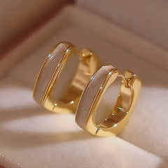 Lunivop New Fashion Simple Golden Square Earrings for Women Niche Design Charms Studs Sweet Elegant Party Jewelry Wedding Gifts