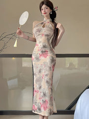 Lunivop Women Floral Luxury Party Evening Dress Summer Elegant Hollow Out Neck-mounted Long Dress 2025 Korean Bodycon Festival Vestidos