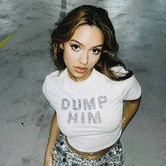 Lunivop Women's Summer American Fashion Letter Printed Crew Neck Pullover Short Top Versatile New