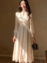 Lunivop Elegant French Satin Vintage Midi Dress Spring New Office Lady Lace-up Long Sleeves Slim Wasit Korean Chic Vestidos Basics