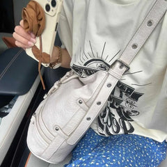 Lunivop Harajuku White Bucket Bag Purse Women Hot Girls Leather Soft Casual Crossbody Bags Ladies Vintage Shoulder Messenger Bag
