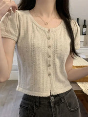 Lunivop Design Sensation Hollow out ort Knitted Top Women's Summer New Fre Sweet Anti-Aging Charming irt Korean Sle Slim Fit
