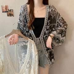 Lunivop Fashion Lace Sun Protection T Shirt Women's V Neck Long Sleeve Open Stitch Tops 2025 Summer New Tide