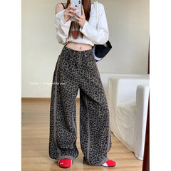 Lunivop Korean Leopard Print Y2k Jeans Women 2024 Casual High Waisted Baggy Wide Leg Denim Pants Fashion Streetwear Retro Straight Jeans