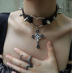 Lunivop New Fashion Punk Gothic Cross Heart Leather Choker Necklace for Women Girls Hiphop Cool Choker Party Jewelry Gift