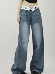 Lunivop Y2k Vintage Women Jeans Flanged Design Harajuku High Waist Korean Fashion Denim Pants Baggy Wide Leg Streetwear Spring