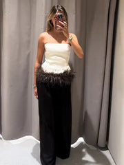 Lunivop Panel Strapless Bustier Top Fitted Cropped Length Autumn Chic Elegant Women Blouse Luxe Romantic Party Evening Tops