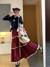 Lunivop Vintage Y2k Long Skirt Women Red Harajuku Streetwear Plaid Skirt Korean Style Retro Patchwork Ruffle Skirts Aesthetics