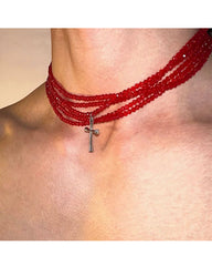 Lunivop Gothic Multilayer Crystal Cross Pendant Set Necklace for Women Girls Sweet Cool Punk Hot Girl Choker Halloween Jewelry Gift