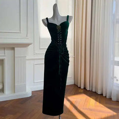 Lunivop French Slim Fit Temperament Waist Strap Strapless Waist Bag Dress With Tied Straps Pleated Velvet Dresses Female