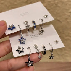 Lunivop Goth Black Crystal Star Earring Set for Women Girl Vintage Aesthetic Heart Pentagram Stud Earring Trendy Y2K Jewelry Accessories