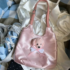 Lunivop Sweet Cool Pink Handbag Women Retro Hot Girls Satin Chic Soft Y2k Bags Ladies Vintage Dog Cute Underarm Bag Aesthetic